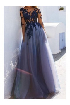 Lace Long Sleeves See Through Prom Dresses Formal Evening Dresses 601117