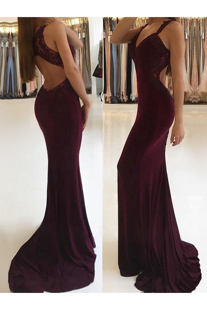 Elegant V-neck Trumpet/Mermaid Lace Appliques Prom Dresses Formal Evening Gowns 601120