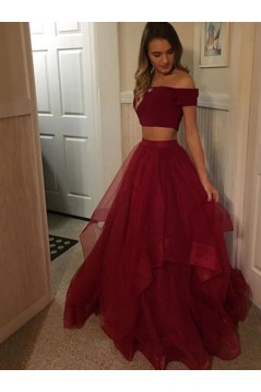 Two Pieces Off the Shoulder Long Prom Dresses Formal Evening Dresses 601124