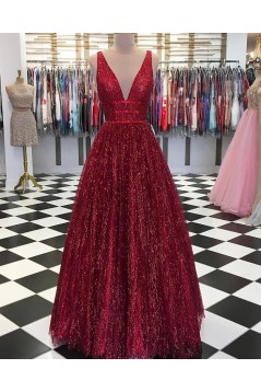Sparkle V-Neck Long Prom Dresses Formal Evening Dresses 601130