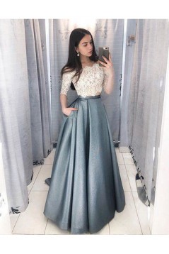 A-Line Two Pieces Lace Prom Dresses Formal Evening Dresses 601137