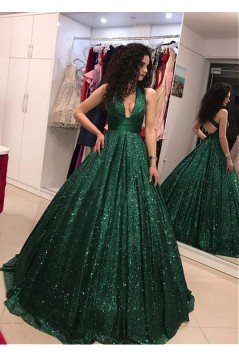 Sparkle Sequined Ball Gown V-Neck Long Prom Dresses Formal Evening Dresses 601141