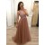 A-Line Beaded V-Neck Tulle Long Prom Dresses Formal Evening Dresses 601143