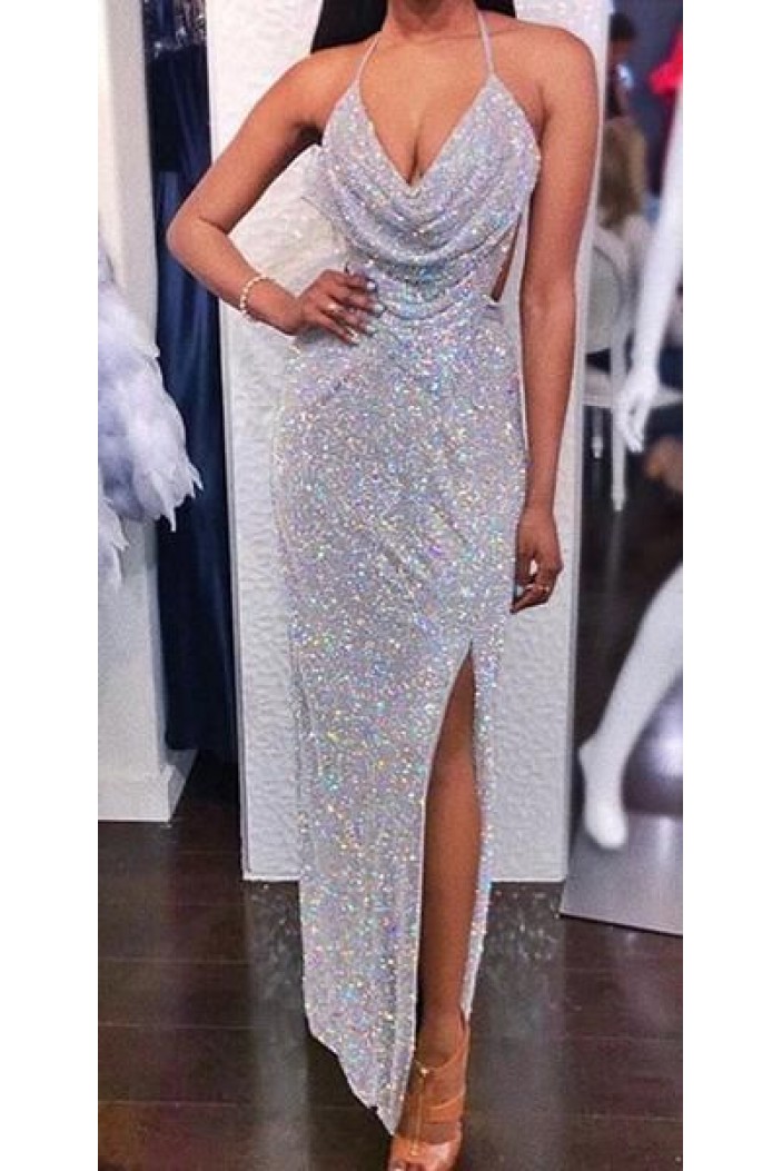 Sexy Sparkly V-Neck Long Prom Dresses Formal Evening Dresses 601148
