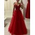 Long Red Spaghetti Strap V-Neck Prom Dresses Formal Evening Dresses 601151