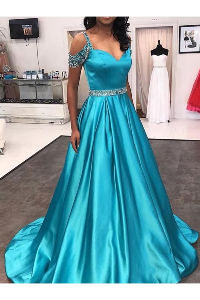 A-Line Beaded Long Prom Dresses Formal Evening Dresses 601197