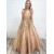 A-Line V-Neck Beaded Lace Long Prom Dresses Formal Evening Dresses 601202