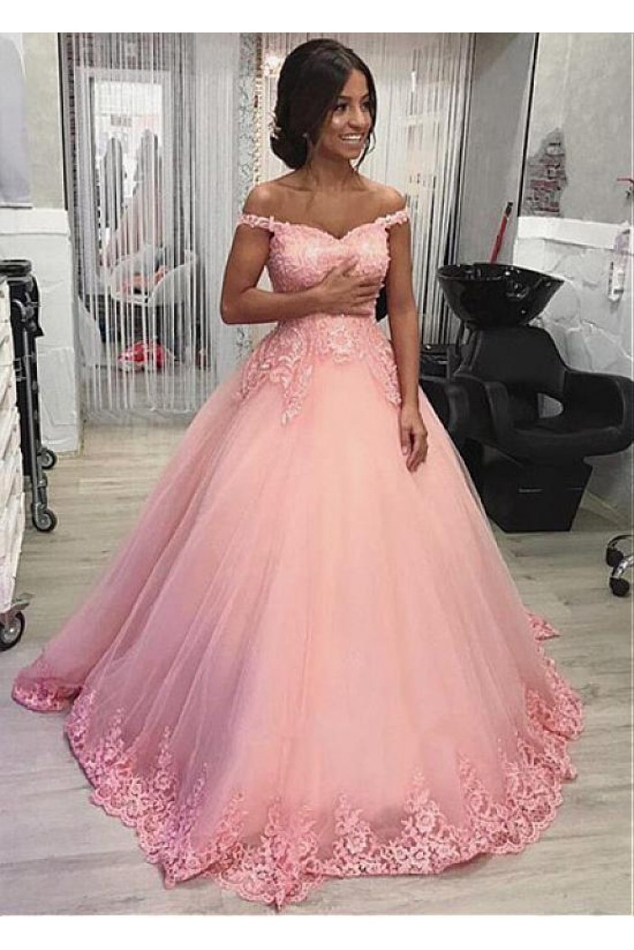 Ball Gown Off-the-Shoulder Lace Long Prom Dresses Formal Evening Dresses 601227