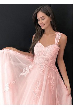 A-Line Lace Long Prom Dresses Formal Evening Dresses 601236