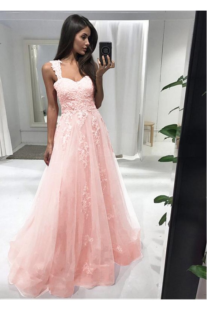 A-Line Lace Long Prom Dresses Formal Evening Dresses 601236