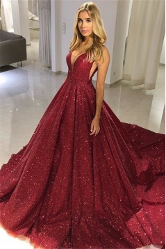 Sequins V-Neck Long Prom Dresses Formal Evening Dresses 601237