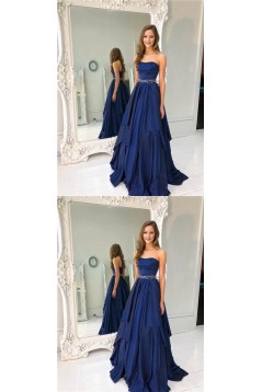 A-Line Strapless Beaded Long Prom Dresses Formal Evening Dresses 601260