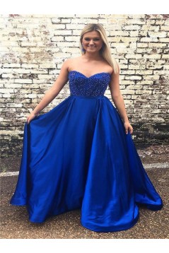 A-Line Sweetheart Beaded Long Prom Dresses Formal Evening Dresses 601263