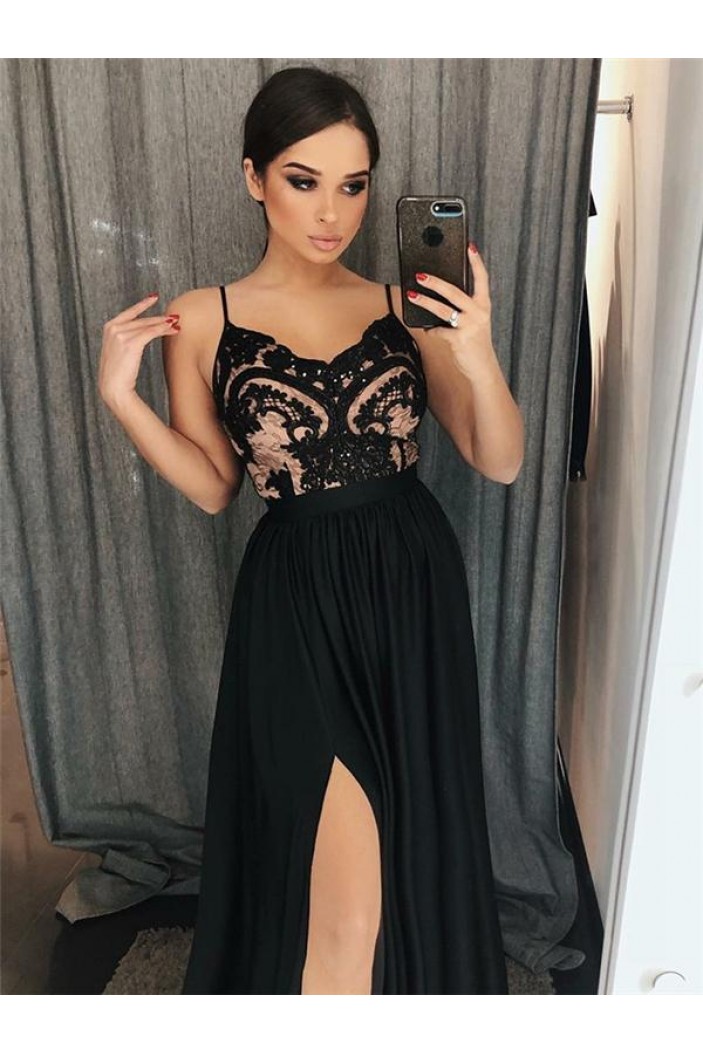 Spaghetti Straps Lace Long Prom Dresses Formal Evening Dresses 601265