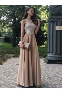 A-Line Beaded Lace Chiffon Long Prom Dresses Formal Evening Dresses 601269