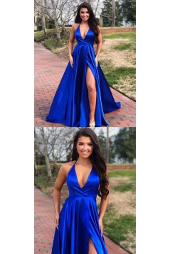 A-Line V-Neck Long Prom Dresses Formal Evening Dresses 601282