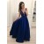A-Line V-Neck Beaded Long Prom Dresses Formal Evening Dresses 601297