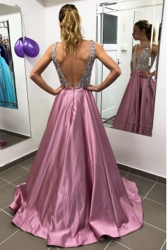 A-Line Beaded Long Prom Dresses Formal Evening Dresses 601302