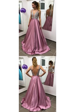 A-Line Beaded Long Prom Dresses Formal Evening Dresses 601302