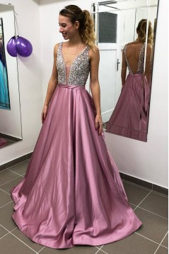 A-Line Beaded Long Prom Dresses Formal Evening Dresses 601302
