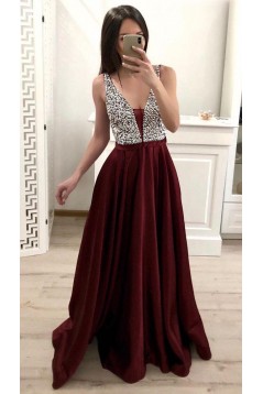 A-Line Beaded Long Prom Dresses Formal Evening Dresses 601302