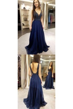 A-Line Beaded Long Prom Dresses Formal Evening Dresses 601306