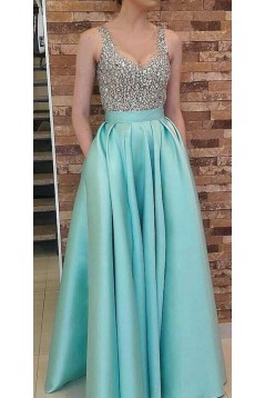 A-Line Beaded Long Prom Dresses Formal Evening Dresses 601324