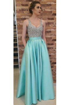 A-Line Beaded Long Prom Dresses Formal Evening Dresses 601324