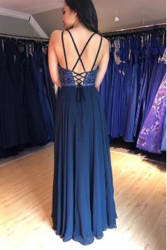 A-Line Beaded Long Prom Dresses Formal Evening Dresses 601331