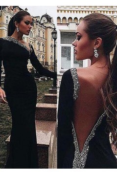 Mermaid Long Sleeves Beaded Long Prom Dresses Formal Evening Dresses 601341