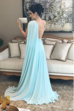 A-Line One-Shoulder Long Prom Dresses Formal Evening Dresses 601355