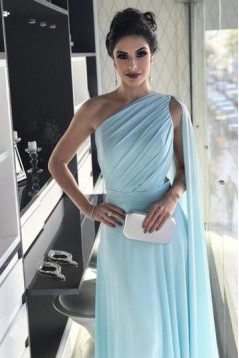 A-Line One-Shoulder Long Prom Dresses Formal Evening Dresses 601355