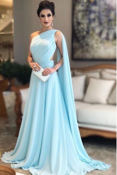 A-Line One-Shoulder Long Prom Dresses Formal Evening Dresses 601355
