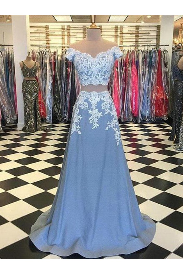 A-Line Two Pieces Lace Long Prom Dresses Formal Evening Dresses 601359