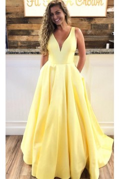 A-Line V-Neck Long Prom Dresses Formal Evening Dresses 601363