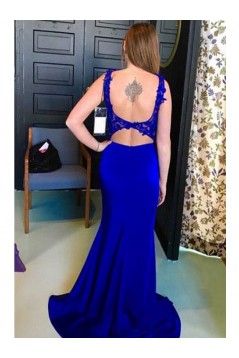 Elegant Mermaid Straps Open Back Long Prom Dress with Appliques Formal Evening Dresses 601369