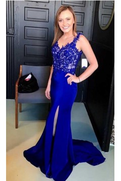 Elegant Mermaid Straps Open Back Long Prom Dress with Appliques Formal Evening Dresses 601369