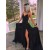 Long Black Spaghetti Straps High Slit Prom Dresses Formal Evening Dresses 601373