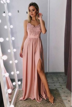 A-Line V-Neck Lace Long Prom Dresses Evening Gowns 601378