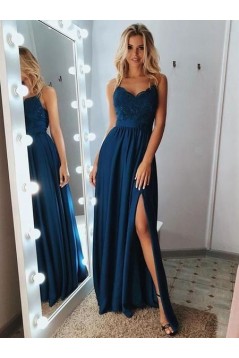 A-Line V-Neck Lace Long Prom Dresses Evening Gowns 601378