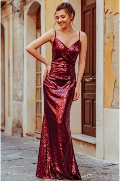 Elegant Spaghetti Straps V-Neck Sparkling Long Prom Dress Formal Evening Dresses 601398