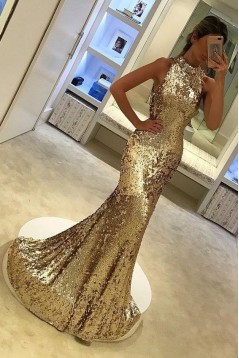 Mermaid Gold Sparkling Long Prom Dress Formal Evening Dresses 601425