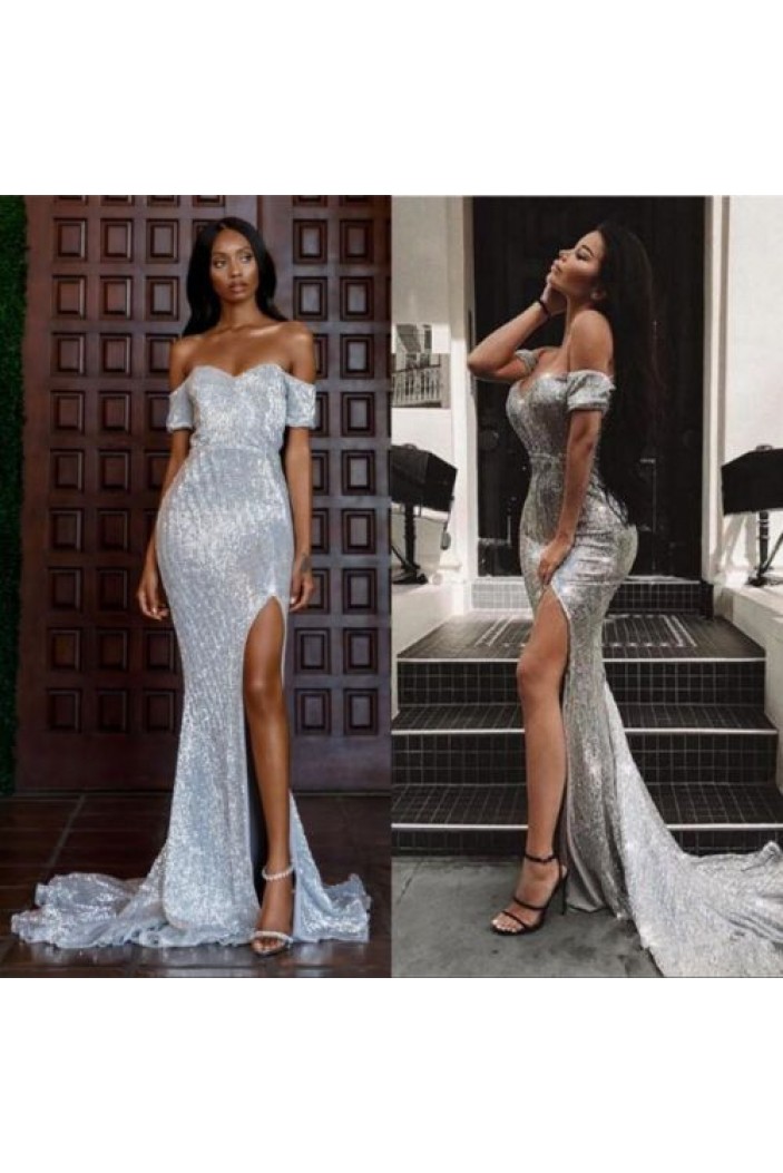 Mermaid Off-the-Shoulder Sparkling Long Prom Dress Formal Evening Dresses 601428