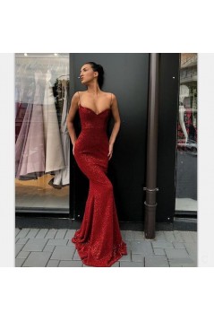 Mermaid Spaghetti Straps Sparkling Long Prom Dress Formal Evening Dresses 601429