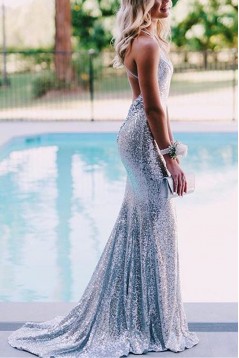 Mermaid V-Neck Sparkling Long Prom Dress Formal Evening Dresses 601439