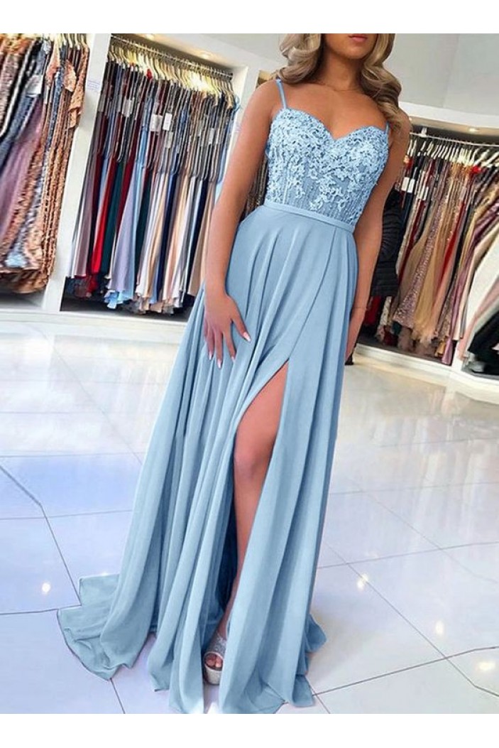 A-Line Beaded Lace Chiffon Long Prom Dress Formal Evening Dresses 601441