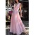 A-Line Long Pink V-Neck Chiffon Prom Dress Formal Evening Dresses 601448