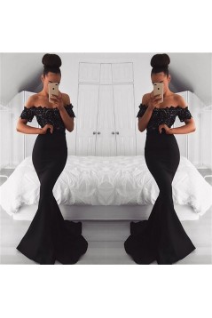 Mermaid Long Black Off-the-Shoulder Lace Prom Dress Formal Evening Dresses 601465