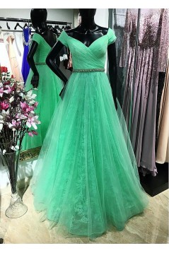 A-Line Off-the-Shoulder Lace Tulle Long Prom Dress Formal Evening Dresses 601469
