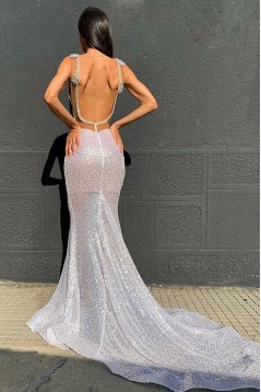 Mermaid V-Neck Sparkling Long Prom Dress Formal Evening Dresses 601501